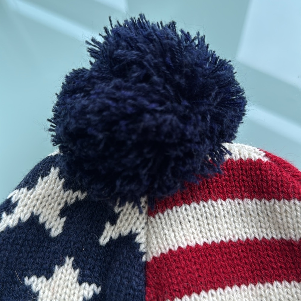 Puppies Make Me Happy Knit Red White and Blue Hat - Picture 4 of 6